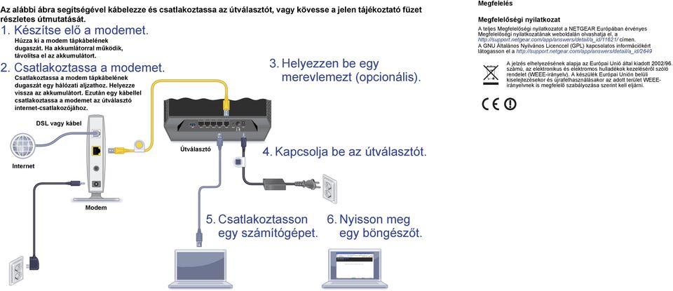 Ezután egy kábellel csatlakoztassa a modemet az útválasztó internet-csatlakozójához. 3. Helyezzen be egy merevlemezt (opcionális).