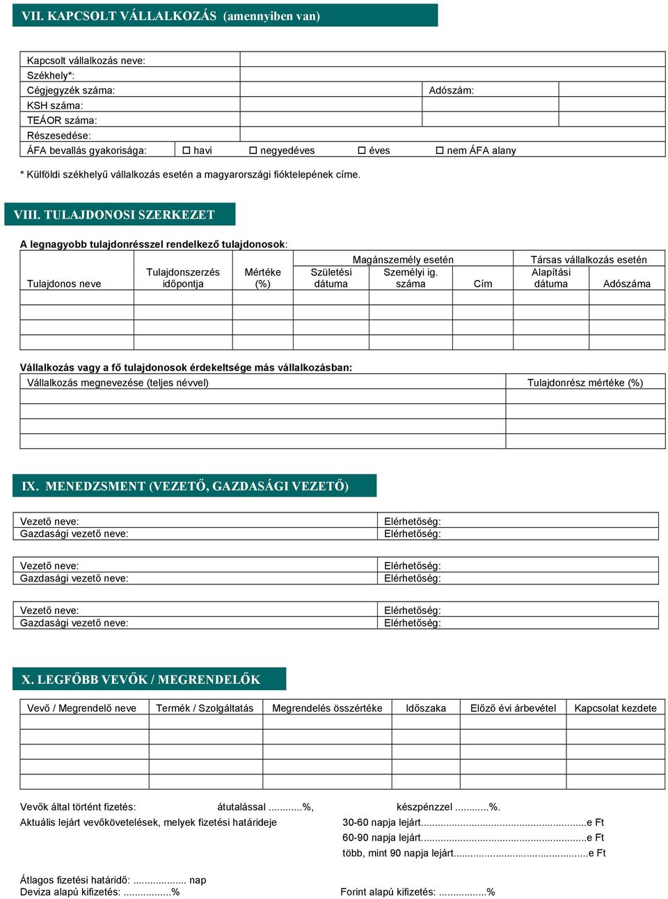 TULAJDONOSI SZERKEZET A legnagyobb tulajdonrésszel rendelkező tulajdonosok: Tulajdonos neve Tulajdonszerzés időpontja Mértéke (%) Születési dátuma Magánszemély esetén Személyi ig.