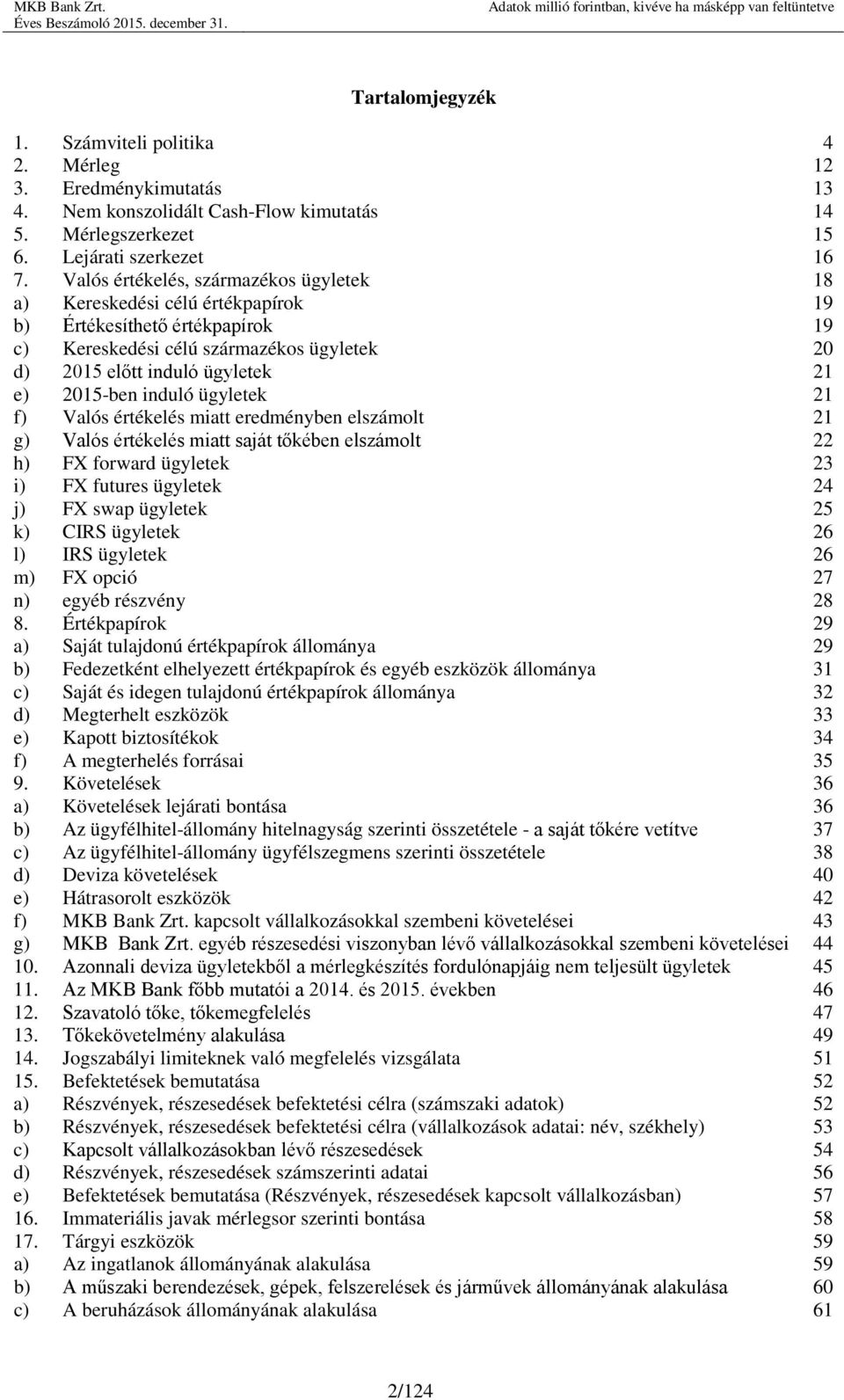 induló ügyletek 21 f) Valós értékelés miatt eredményben elszámolt 21 g) Valós értékelés miatt saját tőkében elszámolt 22 h) FX forward ügyletek 23 i) FX futures ügyletek 24 j) FX swap ügyletek 25 k)