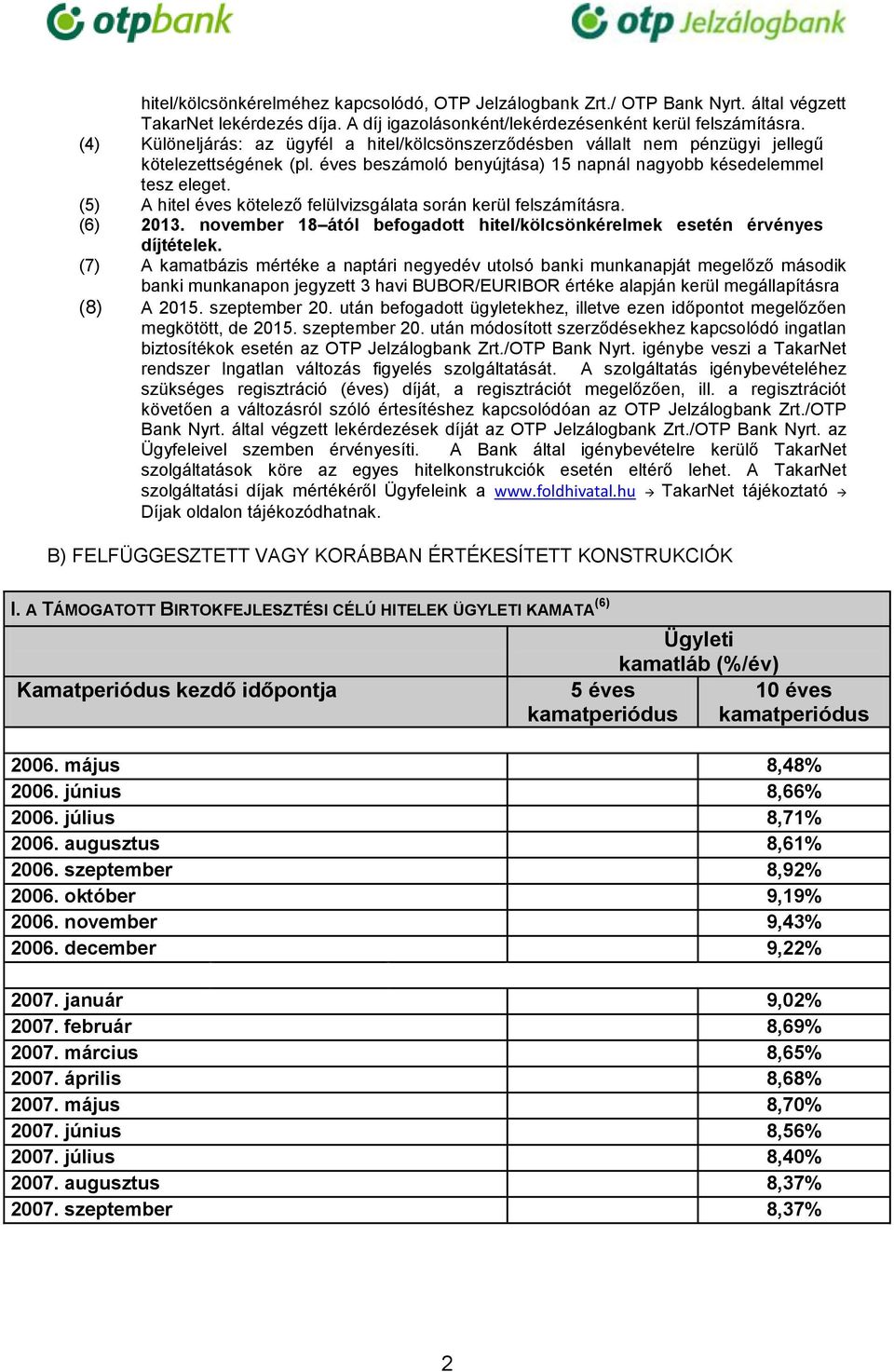 (5) A hitel éves kötelező felülvizsgálata során kerül felszámításra. (6) 2013. november 18 ától befogadott hitel/kölcsönkérelmek esetén érvényes díjtételek.