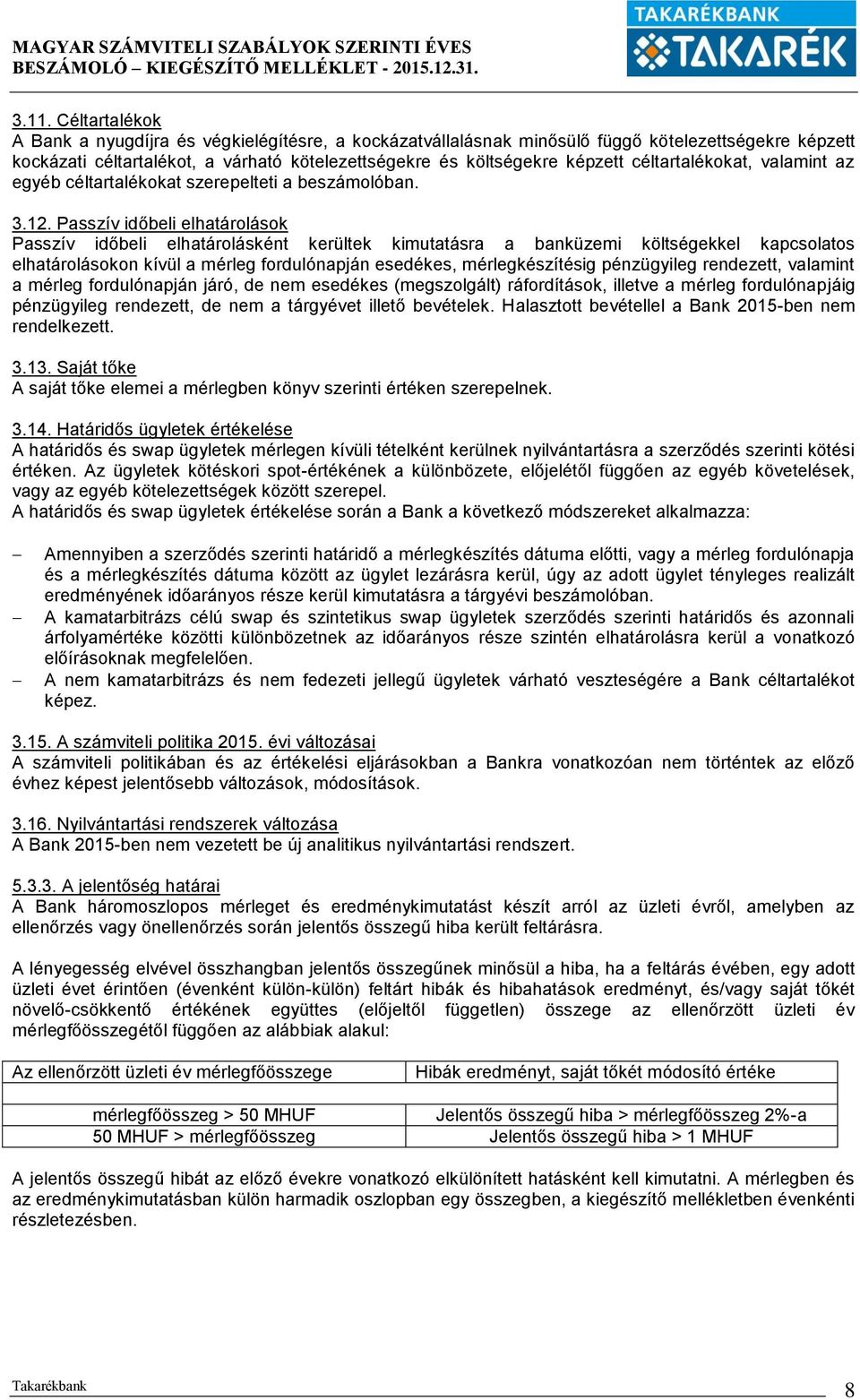 Passzív időbeli elhatárolások Passzív időbeli elhatárolásként kerültek kimutatásra a banküzemi költségekkel kapcsolatos elhatárolásokon kívül a mérleg fordulónapján esedékes, mérlegkészítésig