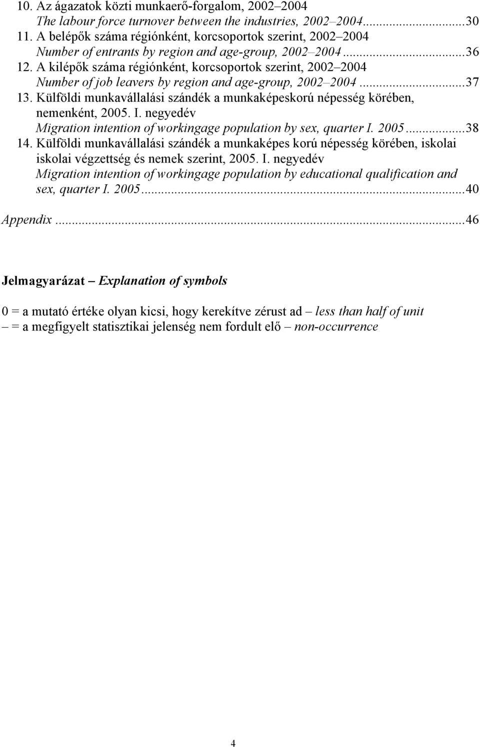 A kilépők száma régiónként, korcsoportok szerint, 2002 2004 Number of job leavers by region and age-group, 2002 2004...37 13.