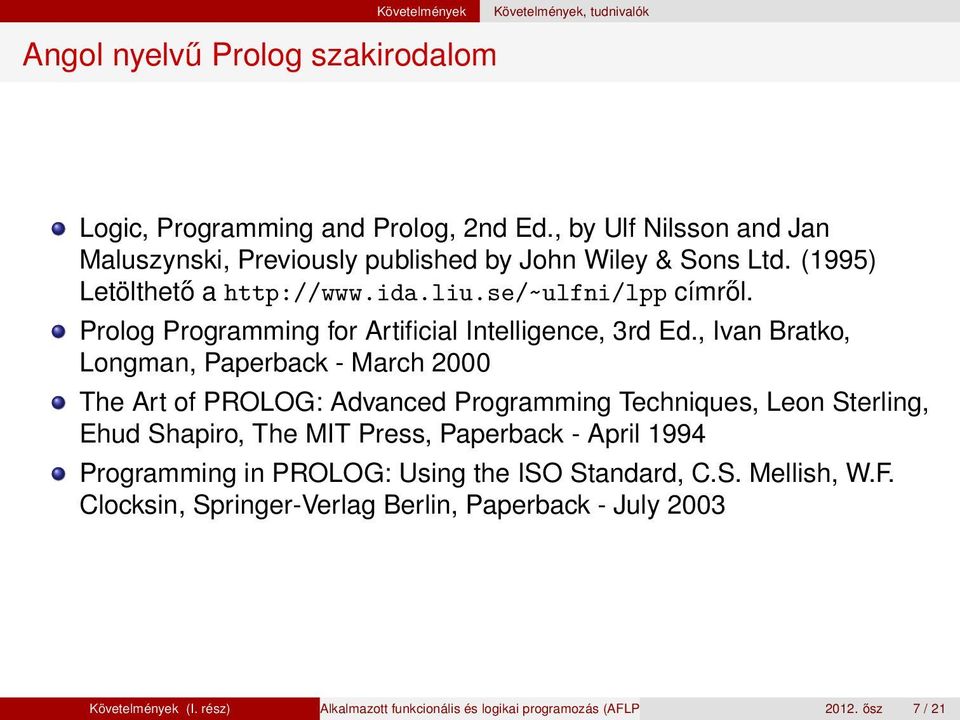 Prolog Programming for Artificial Intelligence, 3rd Ed.