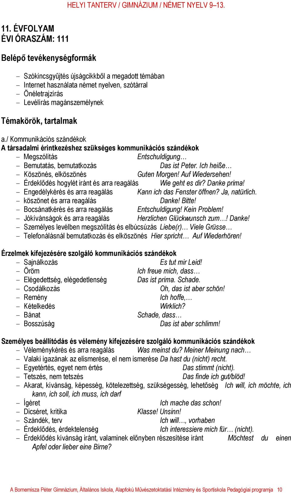 Ich heiße - Köszönés, elköszönés Guten Morgen! Auf Wiedersehen! - Érdeklődés hogylét iránt és arra reagálás Wie geht es dir? Danke prima! - Engedélykérés és arra reagálás Kann ich das Fenster öffnen?