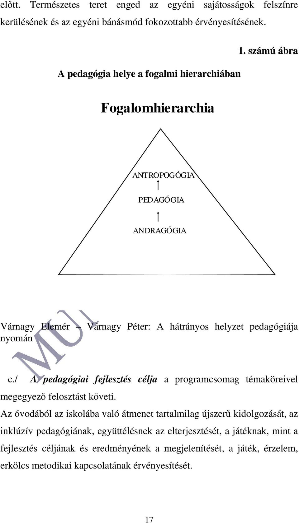 számú ábra Fogalomhierarchia ANTROPOGÓGIA PEDAGÓGIA ANDRAGÓGIA Várnagy Elemér Várnagy Péter: A hátrányos helyzet pedagógiája nyomán c.