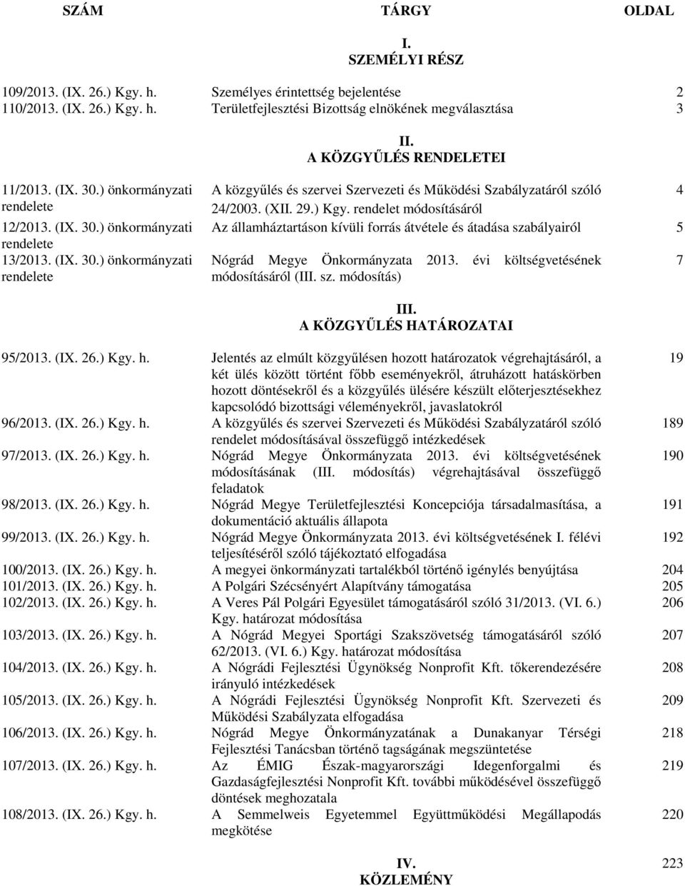 (XII. 29.) Kgy. rendelet módosításáról Az államháztartáson kívüli forrás átvétele és átadása szabályairól 5 Nógrád Megye Önkormányzata 2013. évi költségvetésének módosításáról (III. sz. módosítás) 7 III.