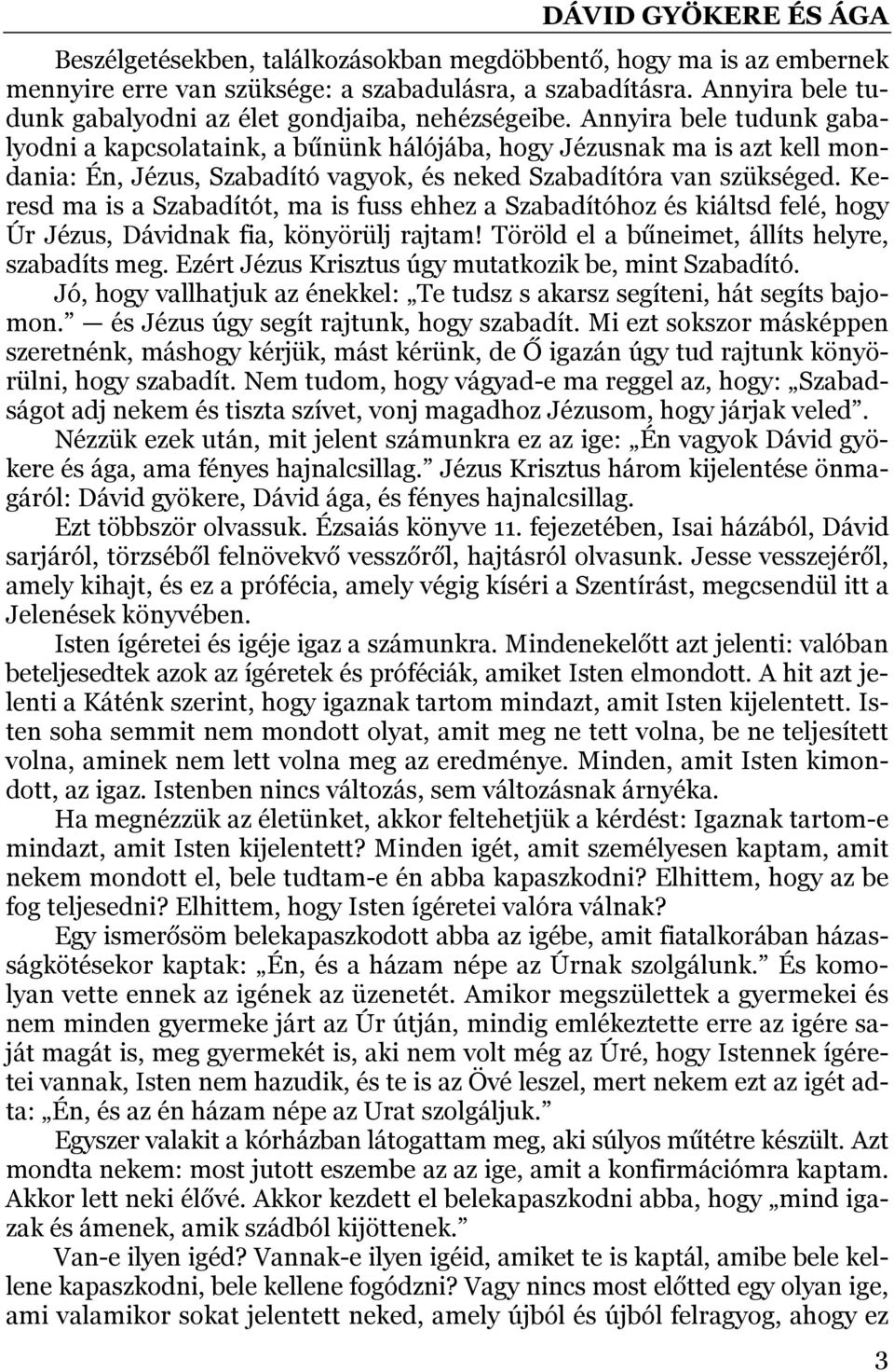 Keresd ma is a Szabadítót, ma is fuss ehhez a Szabadítóhoz és kiáltsd felé, hogy Úr Jézus, Dávidnak fia, könyörülj rajtam! Töröld el a bűneimet, állíts helyre, szabadíts meg.