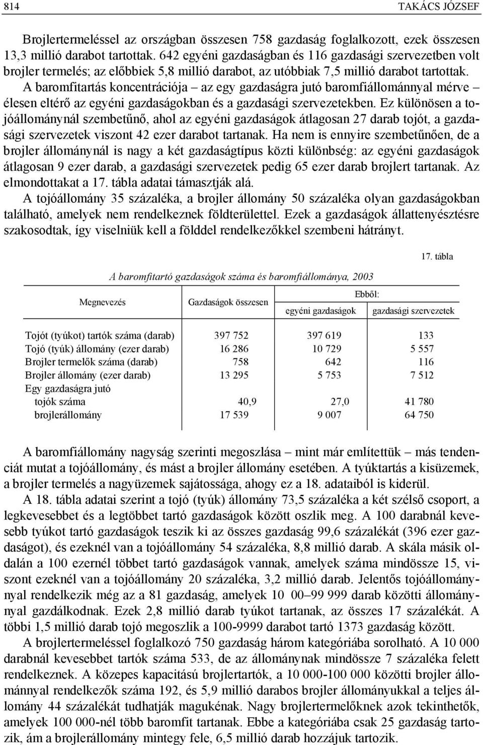 A baromfitartás koncentrációja az egy gazdaságra jutó baromfiállománnyal mérve élesen eltérő az egyéni gazdaságokban és a gazdasági szervezetekben.