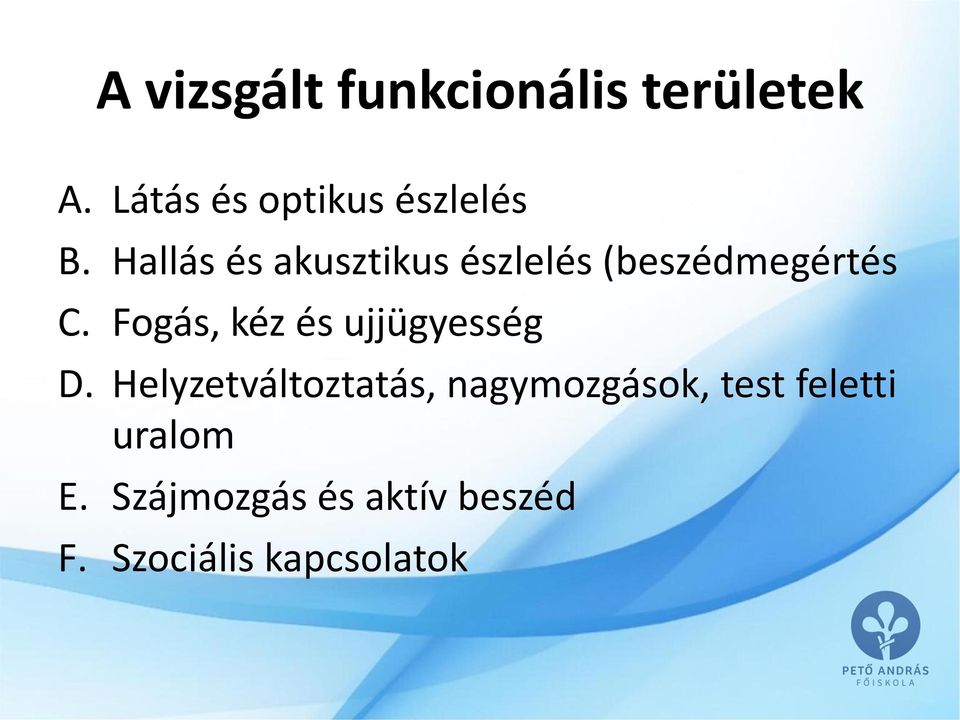 Hallás és akusztikus észlelés (beszédmegértés C.