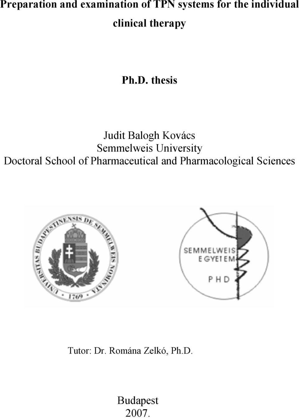 thesis Judit Balogh Kovács Semmelweis University Doctoral