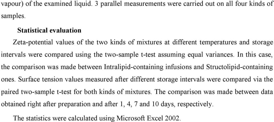 variances. In this case, the comparison was made between Intralipid-containing infusions and Structolipid-containing ones.