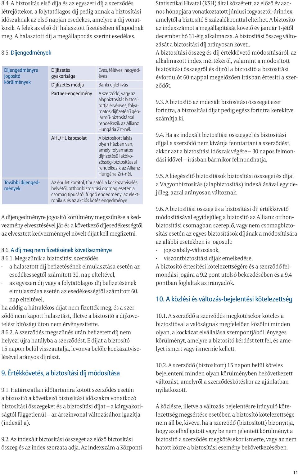 Díjengedmények Díjengedményre jogosító körülmények További díjengedmények Díjfizetés gyakorisága Díjfizetés módja Partner-engedmény Éves, féléves, negyedéves Banki díjlehívás A szerződő, vagy az