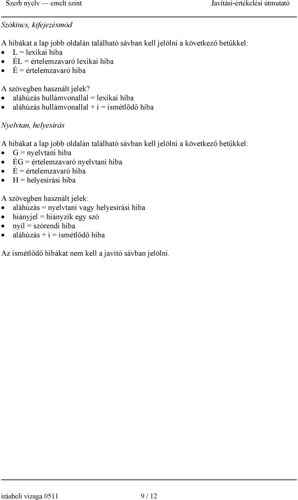 aláhúzás hullámvonallal = lexikai hiba aláhúzás hullámvonallal + i = ismétlődő hiba Nyelvtan, helyesírás A hibákat a lap jobb oldalán található sávban kell jelölni a következő