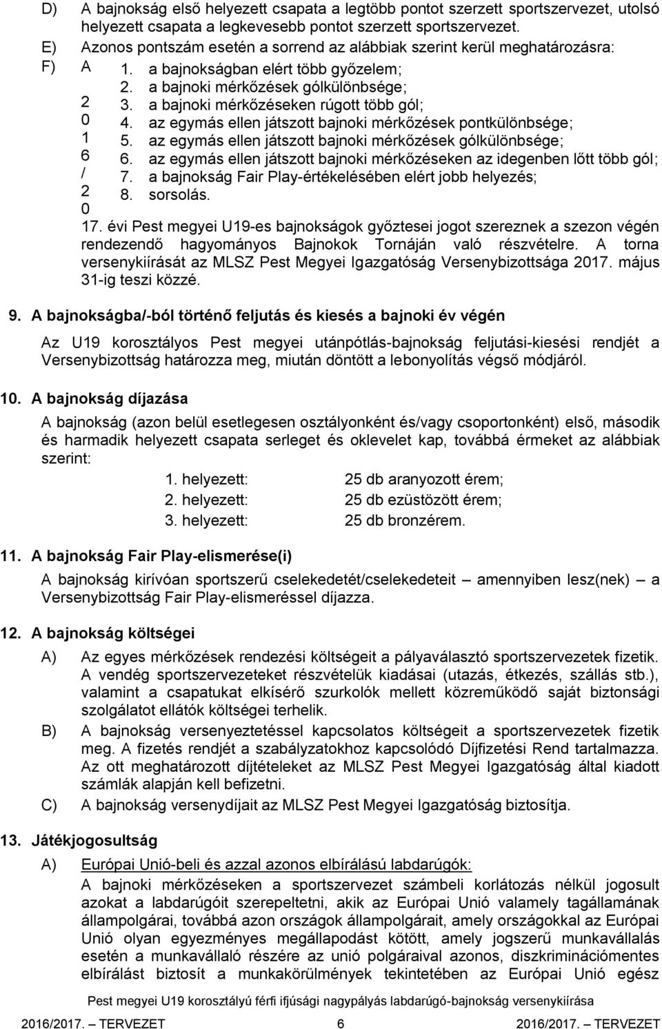 évi Pest megyei U19-es bajnokságok győztesei jogot szereznek a szezon végén rendezendő hagyományos Bajnokok Tornáján való részvételre.