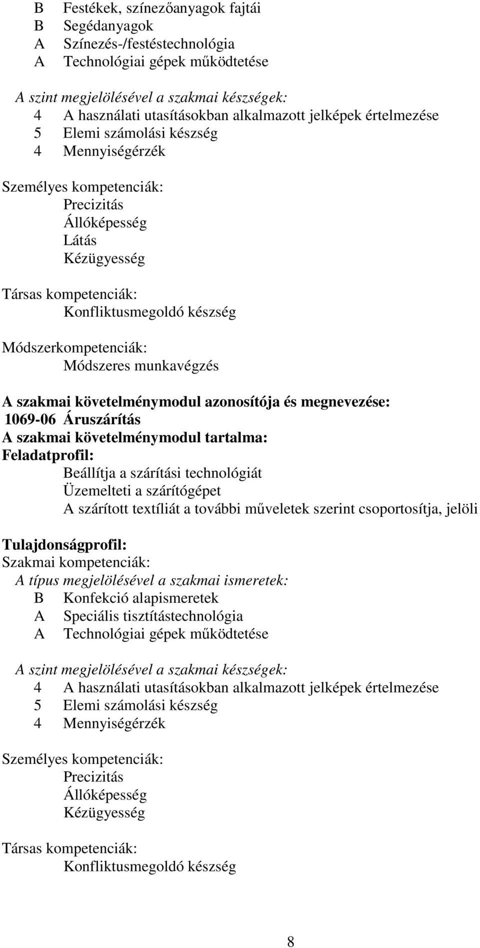 munkavégzés A szakmai követelménymodul azonosítója és megnevezése: 1069-06 Áruszárítás A szakmai követelménymodul tartalma: Feladatprofil: Beállítja a szárítási technológiát Üzemelteti a szárítógépet