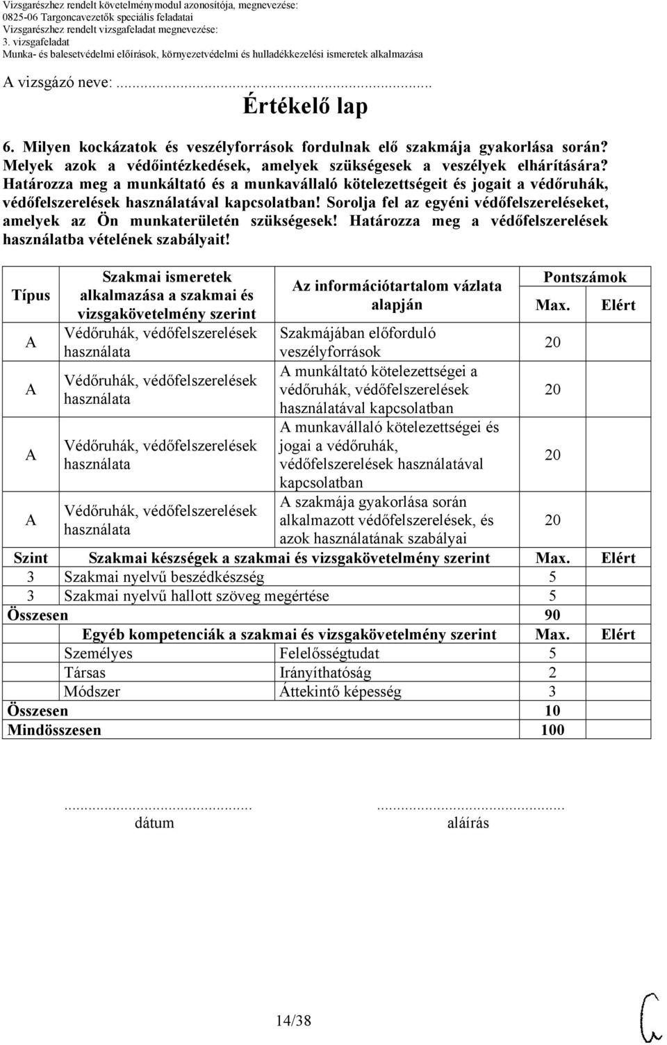 Sorolja fel az egyéni védőfelszereléseket, amelyek az Ön munkaterületén szükségesek! Határozza meg a védőfelszerelések használatba vételének szabályait!