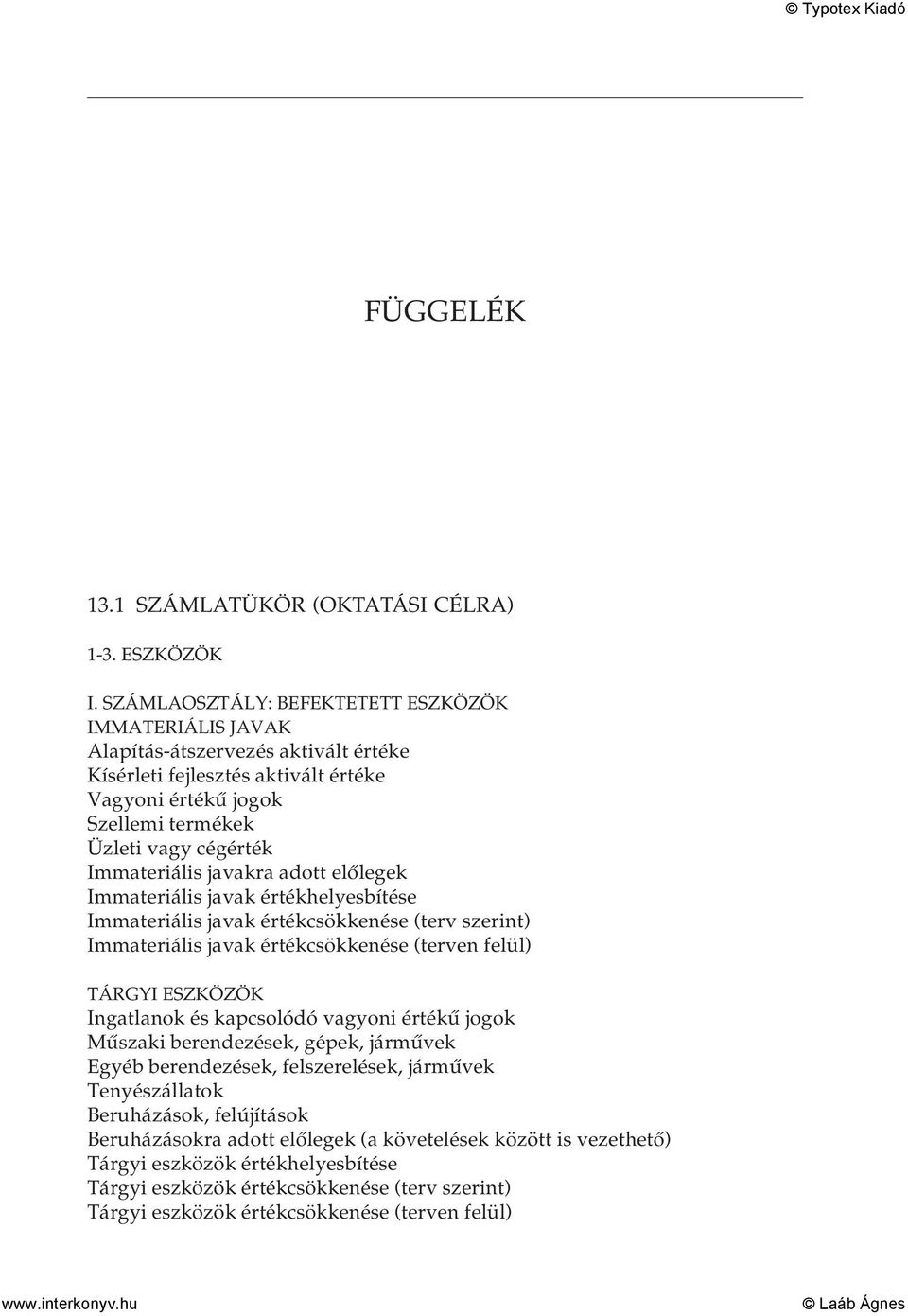 Immateriális javakra adott előlegek Immateriális javak értékhelyesbítése Immateriális javak értékcsökkenése (terv szerint) Immateriális javak értékcsökkenése (terven felül) TÁRGYI ESZKÖZÖK