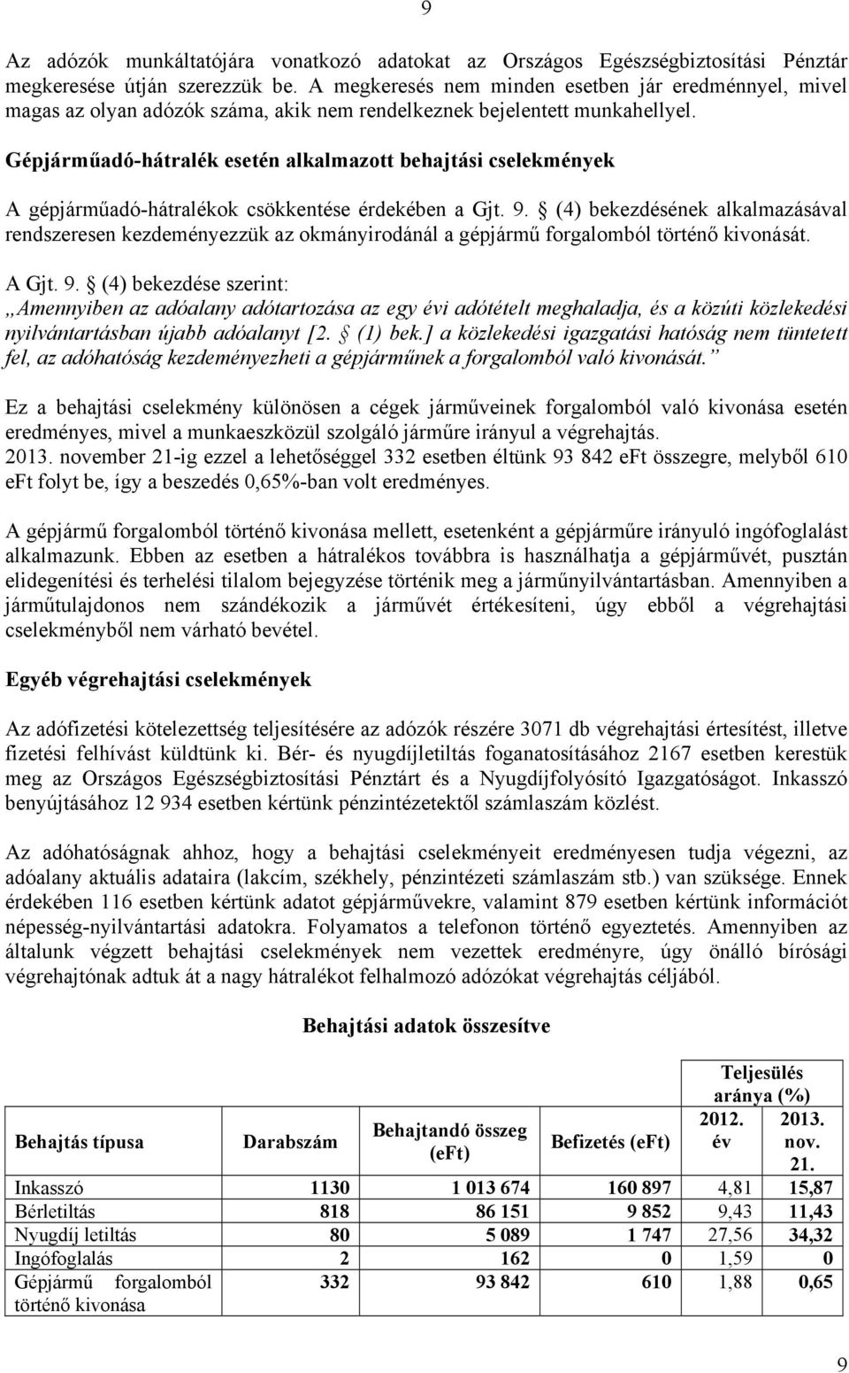 Gépjárműadó-hátralék esetén alkalmazott behajtási cselekmények A gépjárműadó-hátralékok csökkentése érdekében a Gjt. 9.