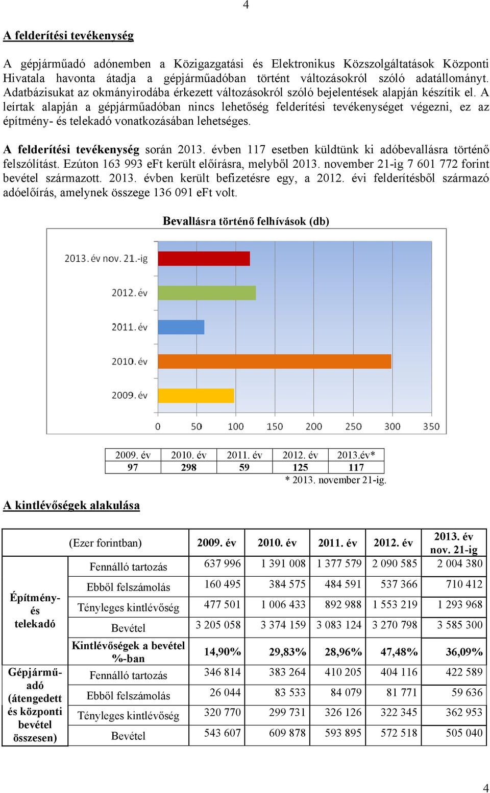 A leírtak alapján a gépjárműadóban nincs lehetőség felderítési tevékenységet végezni, ez az építmény- és telekadó vonatkozásában lehetséges. A felderítési tevékenység során 2013.