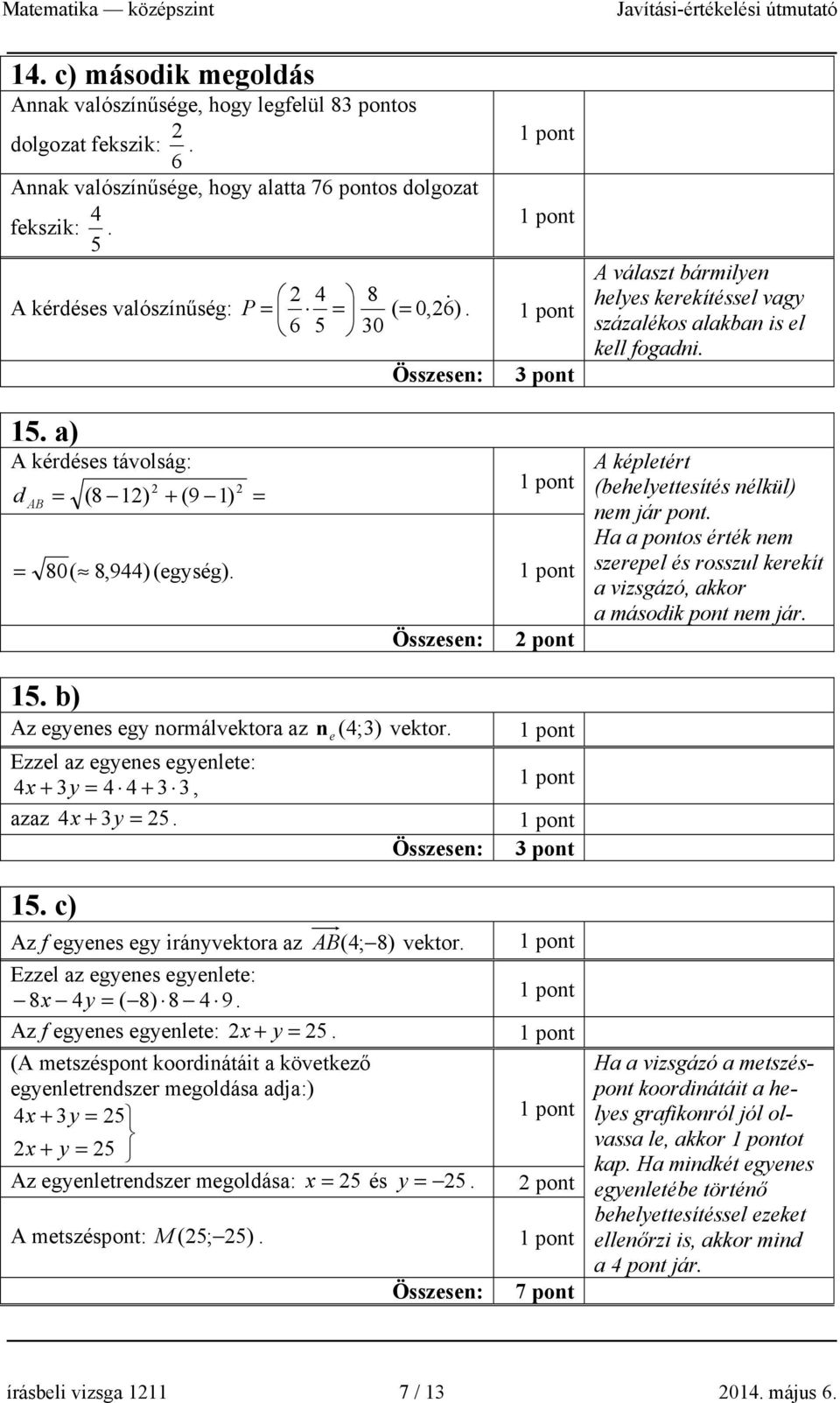 Összesen: A választ bármilyen helyes kerekítéssel vagy százalékos alakban is el kell fogadni. A képletért (behelyettesítés nélkül) nem jár pont.