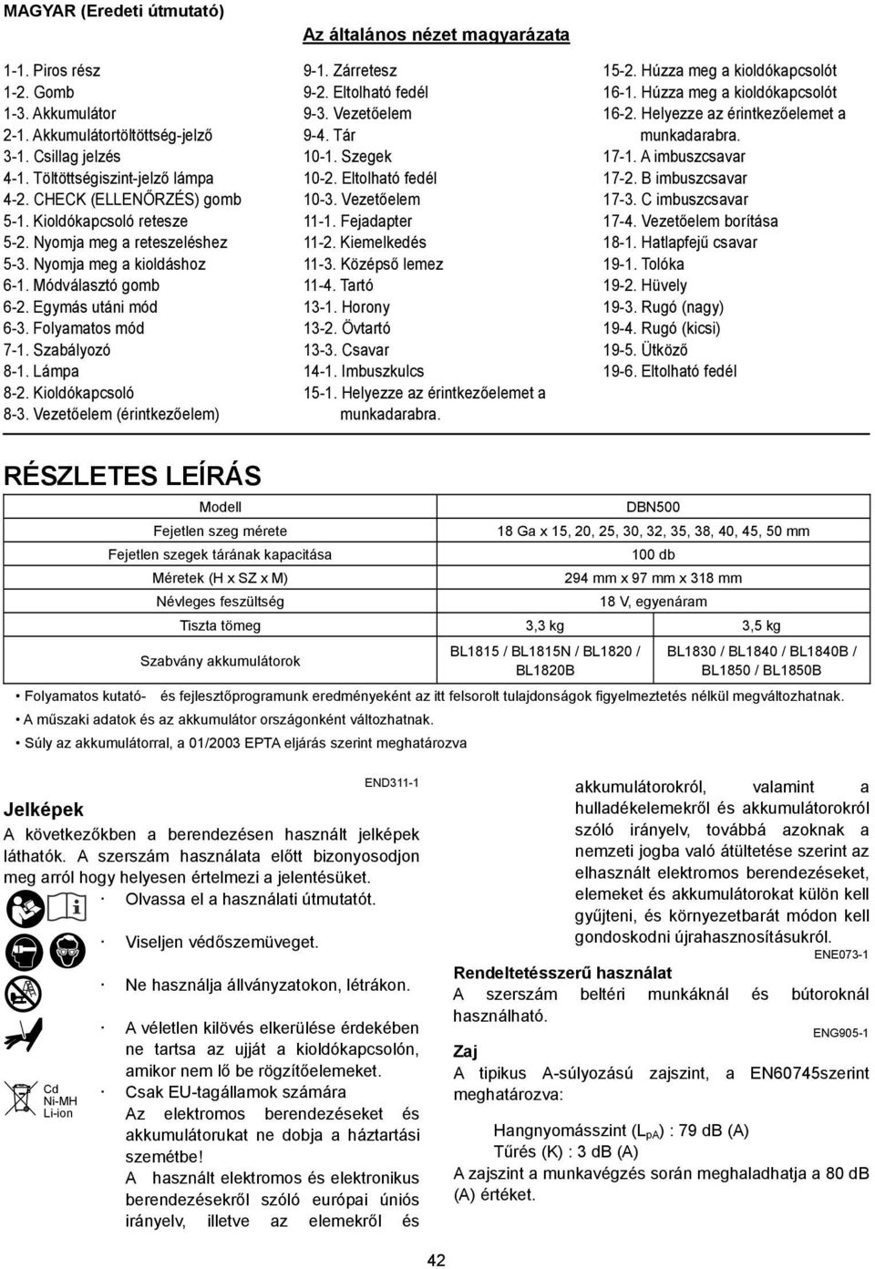 Vezetőelem (érintkezőelem) Az általános nézet magyarázata 9-. Zárretesz 9-. Eltolható fedél 9-. Vezetőelem 9-4. Tár 0-. Szegek 0-. Eltolható fedél 0-. Vezetőelem -. Fejadapter -. Kiemelkedés -.