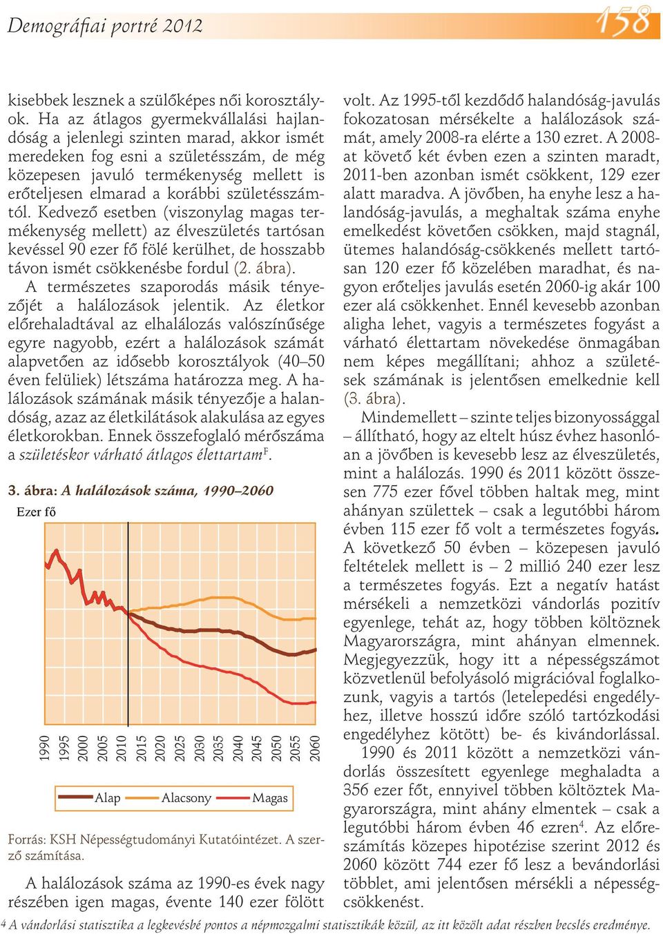 születésszámtól. Kedvező esetben (viszonylag magas termékenység mellett) az élveszületés tartósan kevéssel 90 ezer fő fölé kerülhet, de hosszabb távon ismét csökkenésbe fordul (2. ábra).