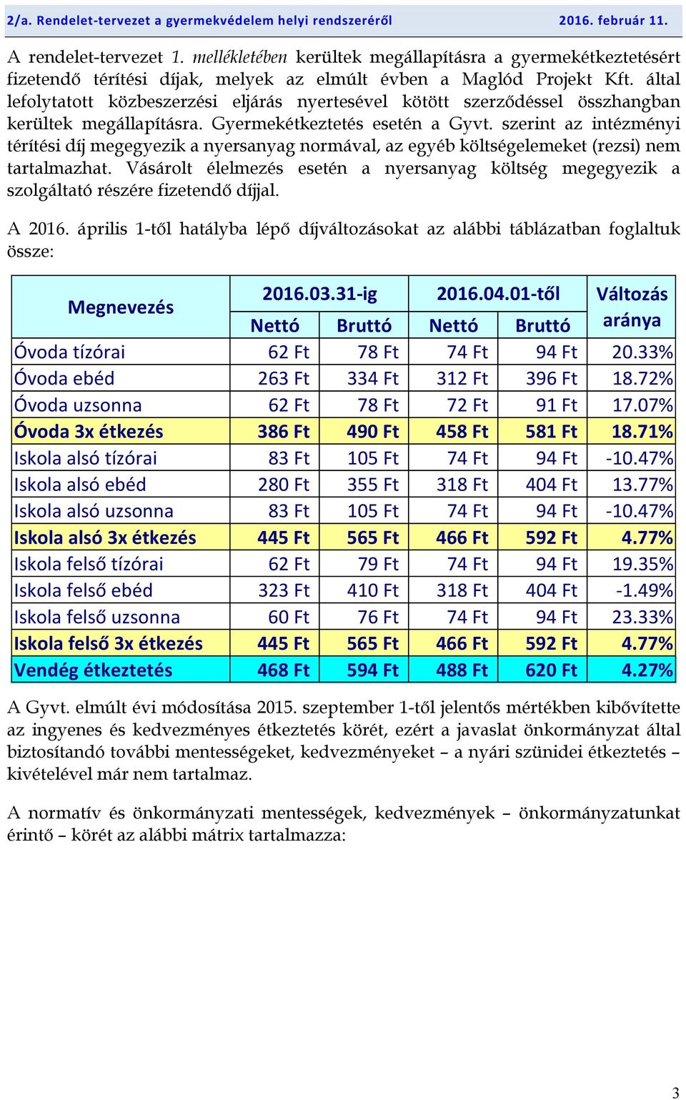 szerint az intézményi térítési díj megegyezik a nyersanyag normával, az egyéb költségelemeket (rezsi) nem tartalmazhat.