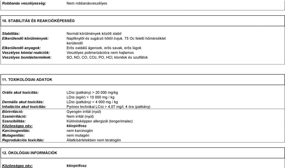 NO, CO, CO2, PO, HCl, kloridok és szulfátok 11.