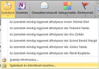 Válassza ki azt a mappát, ahova a fent megadott feltételeknek megfelelő üzeneteket szeretné megkapni.