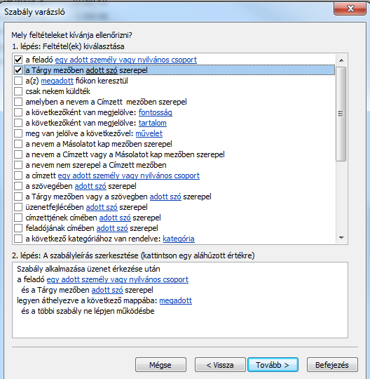 A jelölőnégyzetben válassza ki a feladó és a