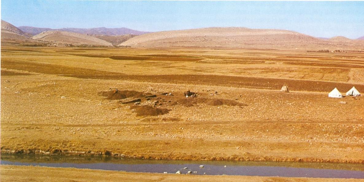 Çayönü Tepesi / Törökország / Kr.e. 7250 6250 (PPNA= kerámiát még nem használnak!) A település egy patakparti lejtőre épült A.Ovális alaprajzú, sárfalú házak B.Rostélyalaprajzú házak (a. leletrajz, b.