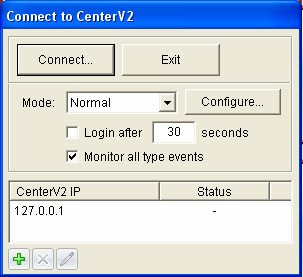 2. Adja meg a Center V2 IP címét, a User ID /Ügyfél Azonosító/ és Password /Jelszó/ paramétereket.