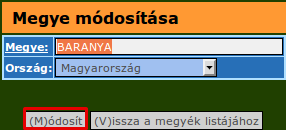 22. ábra: 230 MP megyék listája 21. ábra: 230 MP új megye felvitele Módosító felületre a megye neve előtt található Módosít gombbal jutunk.