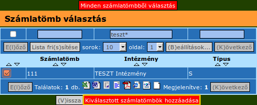 A Kiválasztott számlatömbök hozzáadása gombbal a kiválasztás megtörténik. 53.