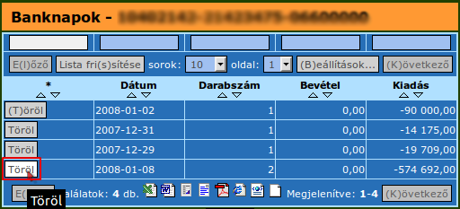 88. ábra: 361 MP nem törölhető (362) Bank terminál adatok törlése Amennyiben sikeres volt a banki nap törlése akkor ezen menüpont segítségével töröljük a bank terminál adatokat, hogy be tudjuk ismét