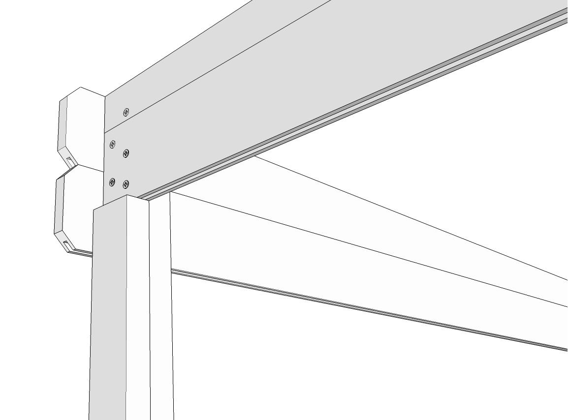 Az oldalsó felépítmény A4 deszkájának támasztása 1 x F1 és 1 x F2 oszloppal (összesen 12 csavarral (4 x 40) összekapcsolva) történik.