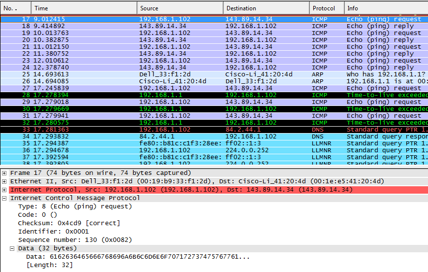 3. réteg: ICMP ICMP: Internet Control Message Protocol ICMP echo kérés és válasz keret 0 8 16 31 TYPE (8 v. 0) CODE (0) CHECKSUM ENTIFIER SEQUENCE NUMBER OPTIONAL DATA.