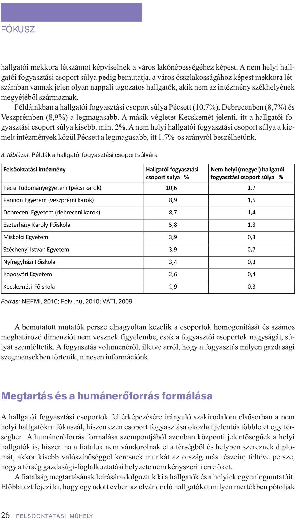 megyéjébôl származnak. Példáinkban a hallgatói fogyasztási csoport súlya Pécsett (10,7%), Debrecenben (8,7%) és Veszprémben (8,9%) a legmagasabb.