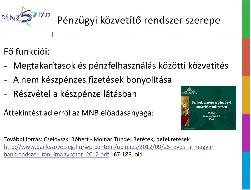 közvetítő rendszerben előadás Látogató központ 2005 További forrás: Cselovszki Róbert - Molnár Tünde: Betétek,