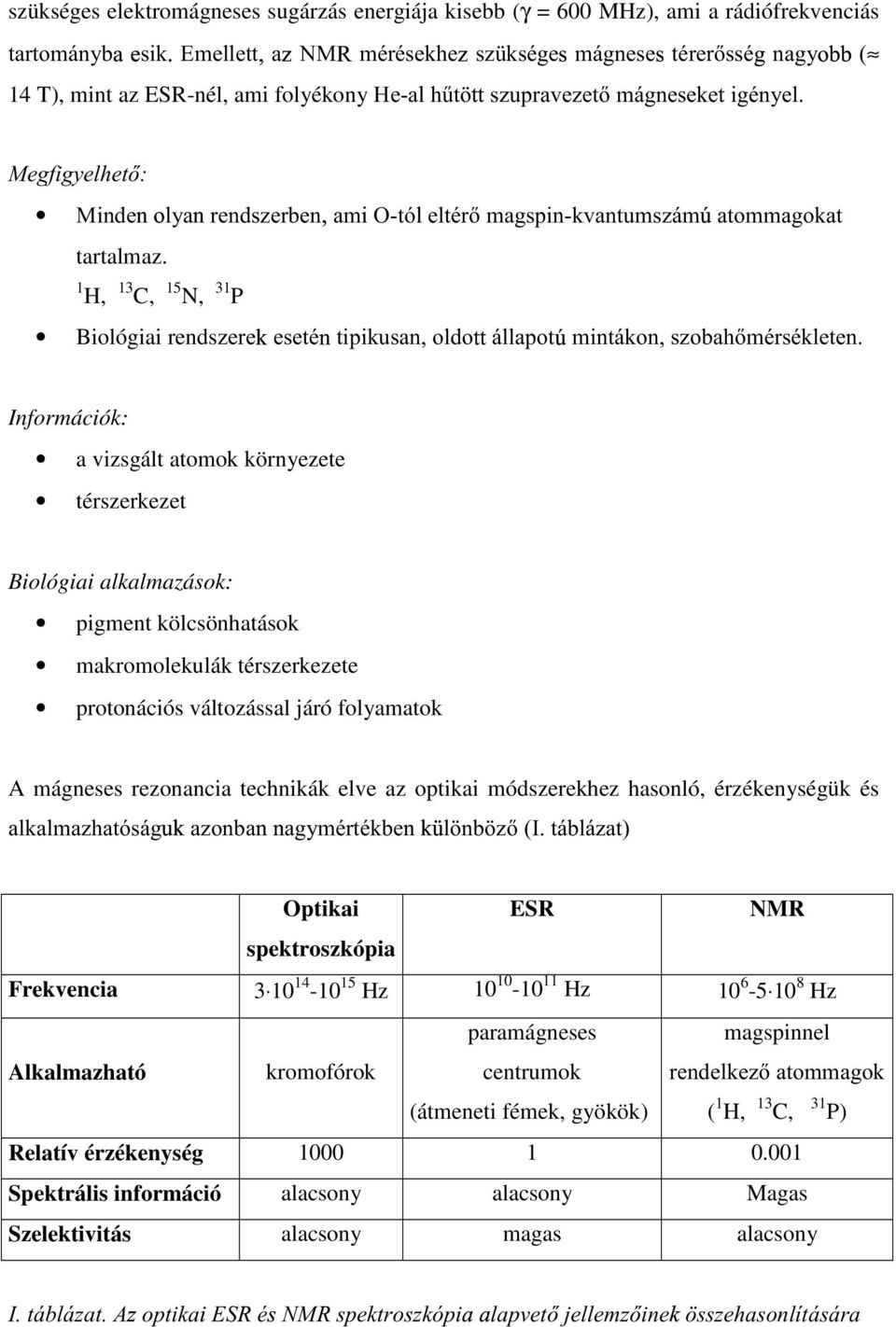 1 H, 13 C, 15 N, 31 P Biológiai rends]huh HVHWp{ WLSLNXVDQROGRƒ8ƒ ioodsrw PLQWiNRQV]REDKPpUVpNOHWHQ Információk: a vizsgált atomok környezete térszerkezet Biológiai alkalmazások: pigment