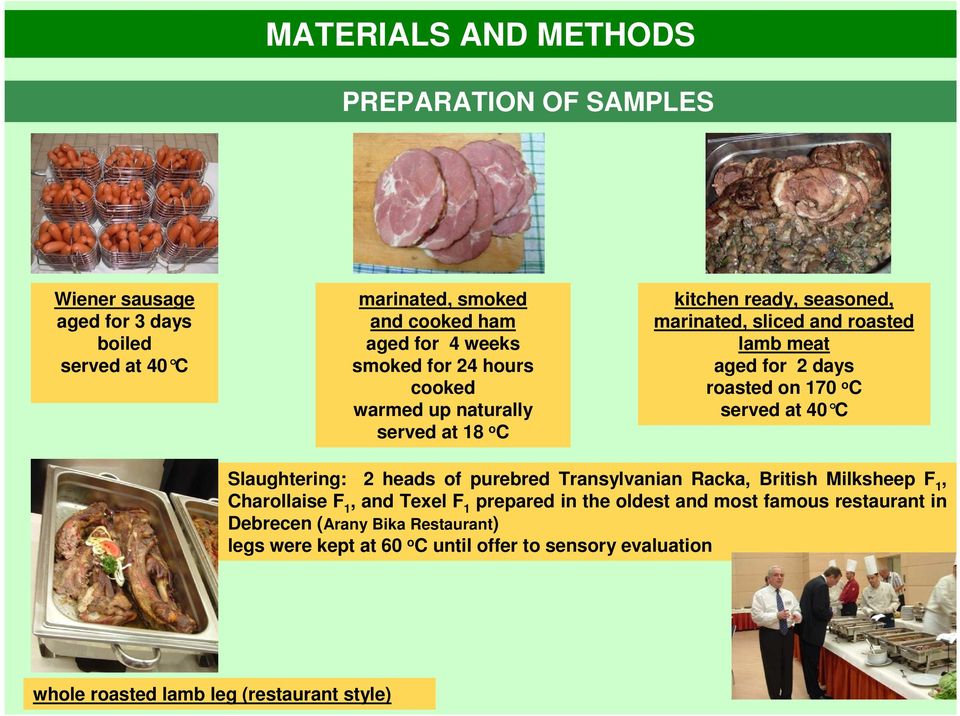 C served at 40 C Slaughtering: 2 heads of purebred Transylvanian Racka, British Milksheep F 1, Charollaise F 1, and Texel F 1 prepared in the oldest and