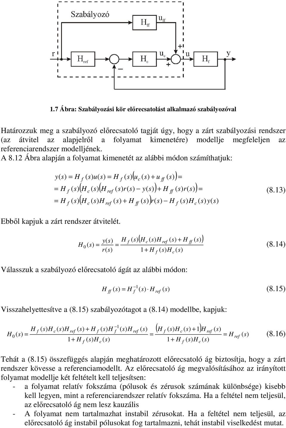 4 Válazuk a zabályozó elreatoló ágát az alább módo: re 8.5 Vzahelyetteíte a 8.5 zabályozótagot a 8.4 modellbe, kajuk: 0 re re re re 8.6 Tehát a 8.