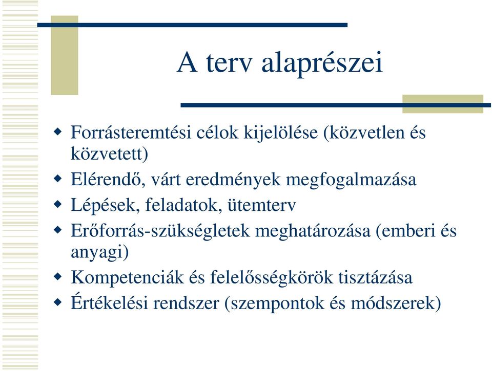 ütemterv Erőforrás-szükségletek meghatározása (emberi és anyagi)