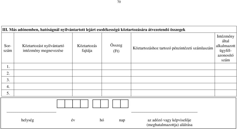 összegek Sorszám 1. 2. 3. 4. 5.