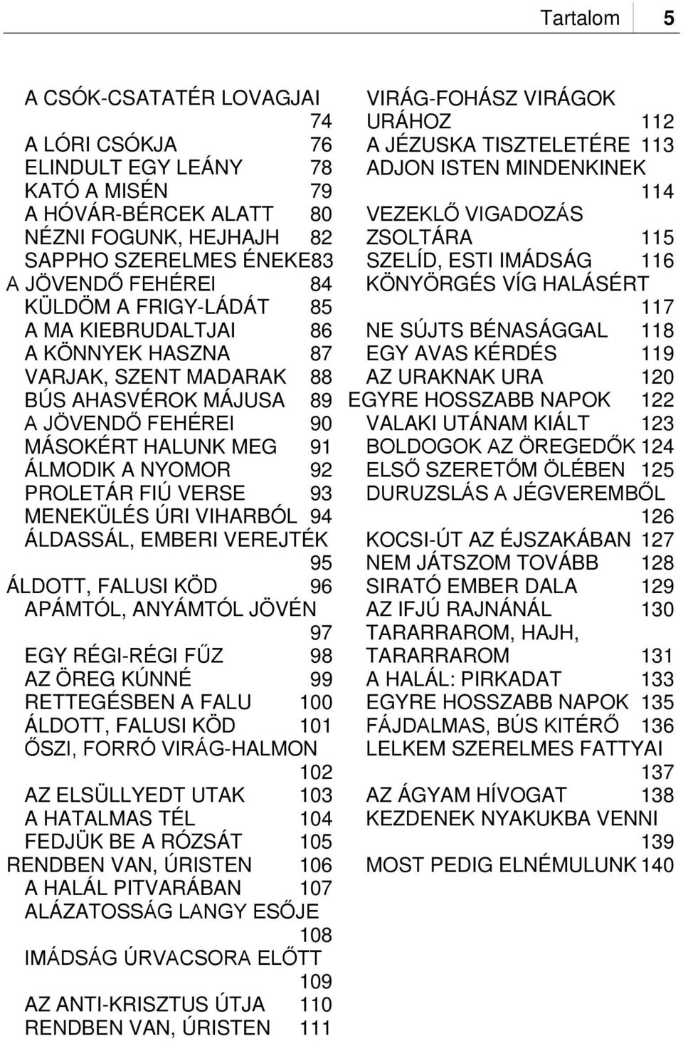 MENEKÜLÉS ÚRI VIHARBÓL 94 ÁLDASSÁL, EMBERI VEREJTÉK 95 ÁLDOTT, FALUSI KÖD 96 APÁMTÓL, ANYÁMTÓL JÖVÉN 97 EGY RÉGI-RÉGI FŰZ 98 AZ ÖREG KÚNNÉ 99 RETTEGÉSBEN A FALU 100 ÁLDOTT, FALUSI KÖD 101 ŐSZI, FORRÓ