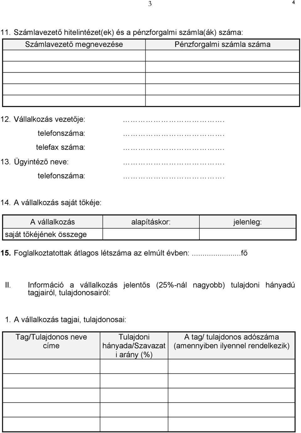 Foglalkoztatottak átlagos létszáma az elmúlt évben:...fő II.