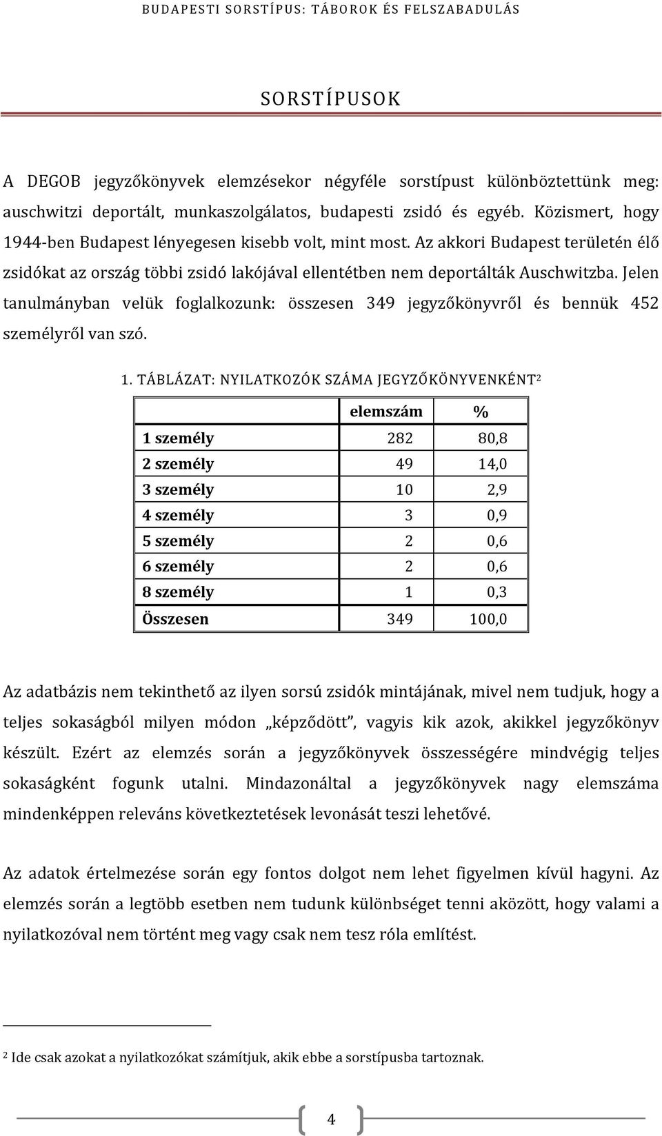 Jelen tanulmányban velük foglalkozunk: összesen 349 jegyzőkönyvről és bennük 452 személyről van szó. 1.