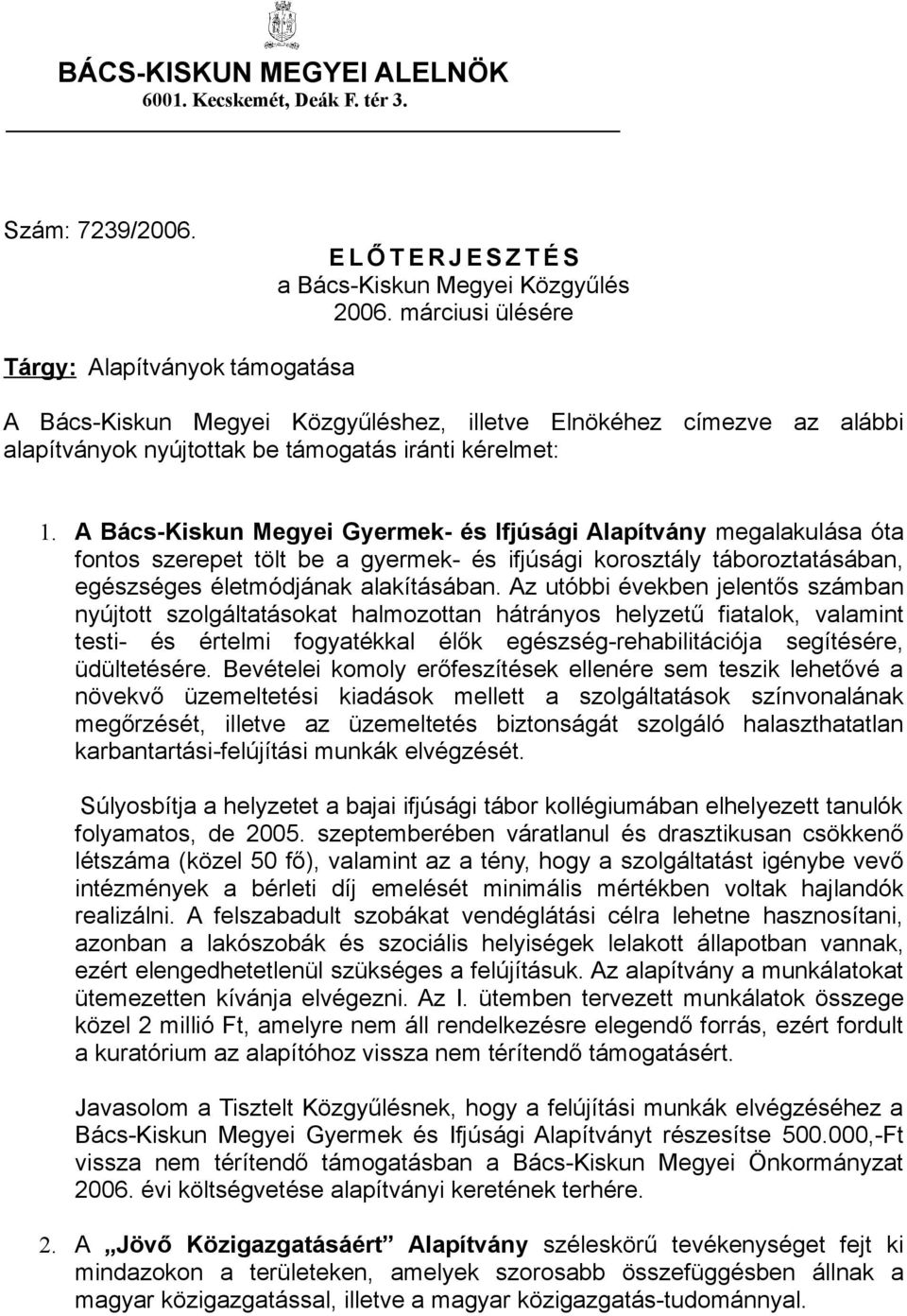 A Bács-Kiskun Megyei Gyermek- és Ifjúsági Alapítvány megalakulása óta fontos szerepet tölt be a gyermek- és ifjúsági korosztály táboroztatásában, egészséges életmódjának alakításában.