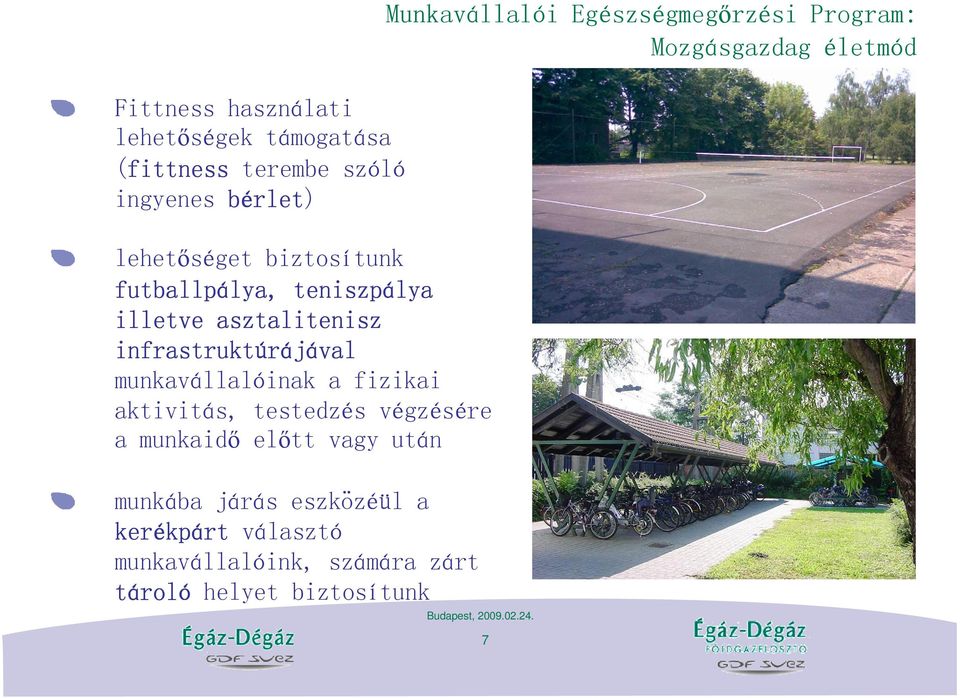 aktivitás, testedzés végzésére a munkaidı elıtt vagy után Munkavállalói Egészségmegırzési Program: