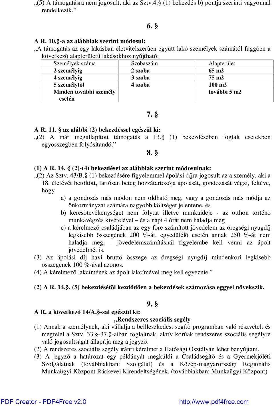 Alapterület 2 személyig 2 szoba 65 m2 4 személyig 3 szoba 75 m2 5 személytõl 4 szoba 100 m2 Minden további személy esetén további 5 m2 7. A R. 11.